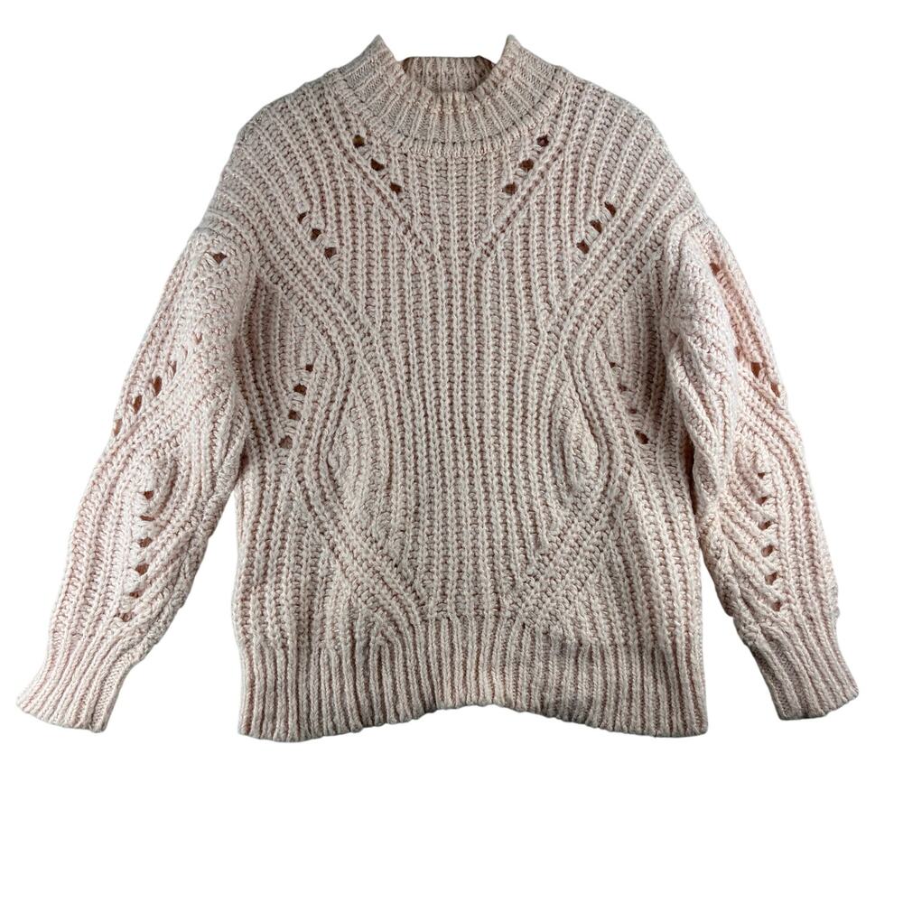 Loft Chunky Cable Knit Sweater Women's Medium Light Pink Alpaca Blend Cozy Warm